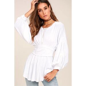 Free People Time Traveler White Long Sleeve Top XS
